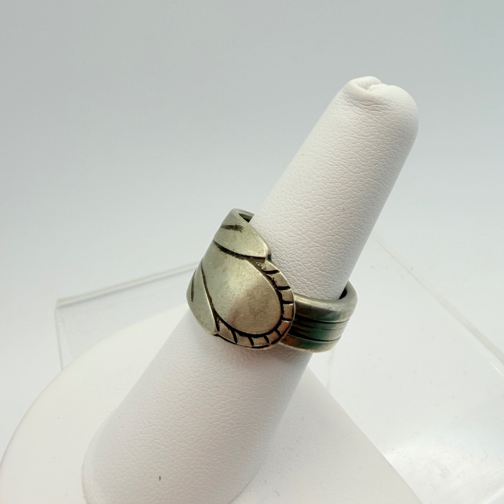 Vintage Silverware Spoon Ring Silver Tone Upcycled Flatware Wrap R
